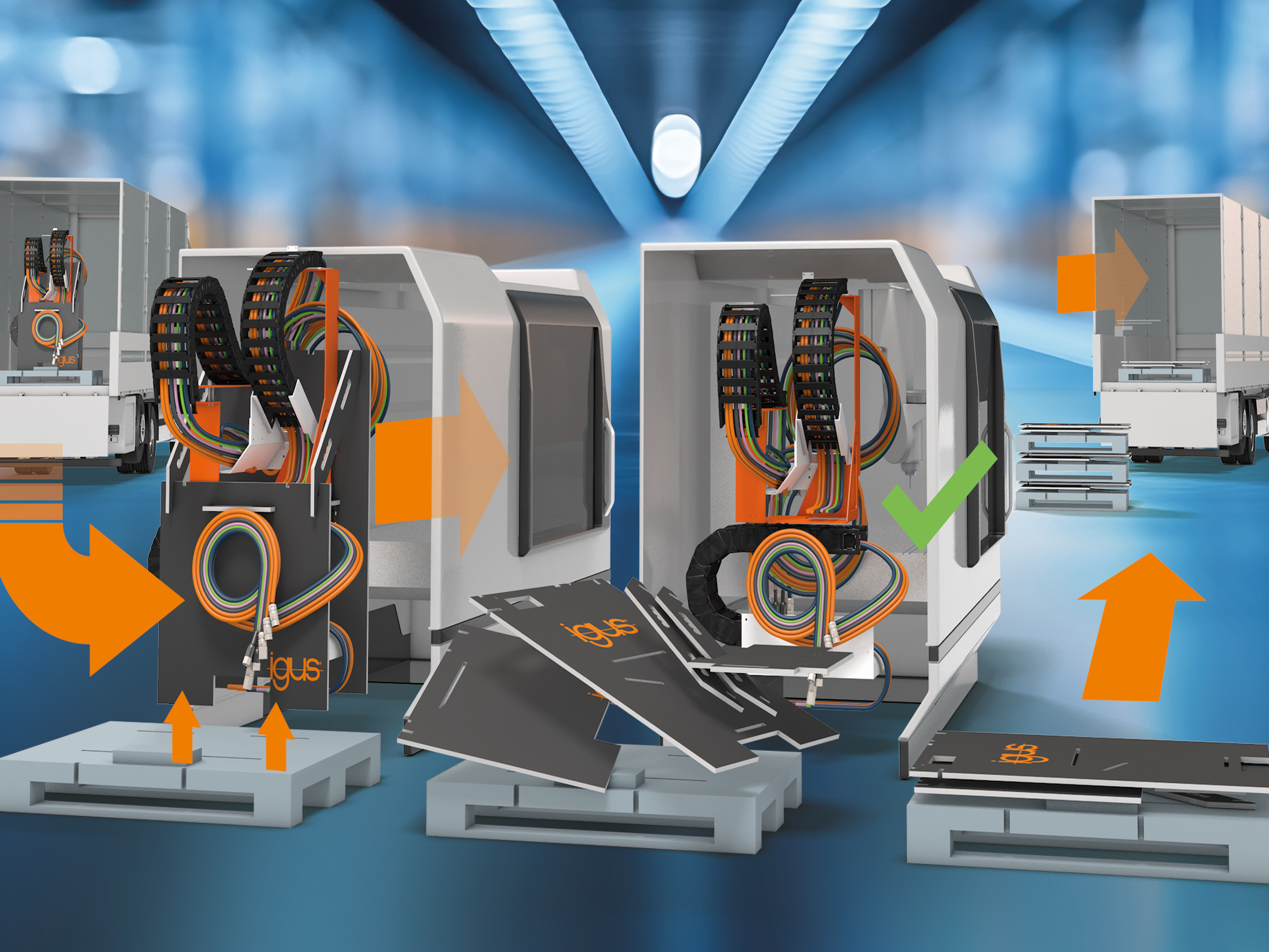 88 Prozent Lkw-Transportvolumen gespart mit neuem Gestell für Energiekettensysteme