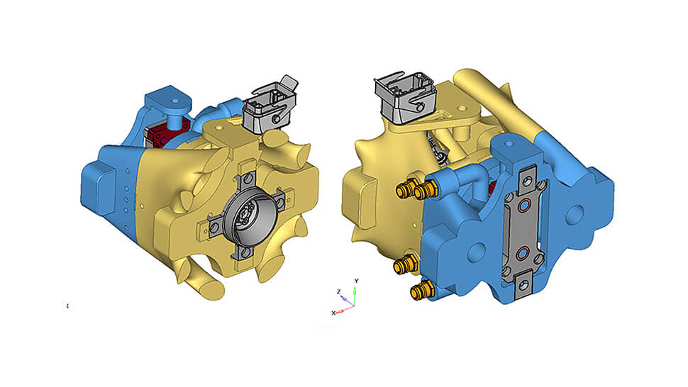 Darstellung eines topologieoptimierten Spritzgießwerkzeugs.