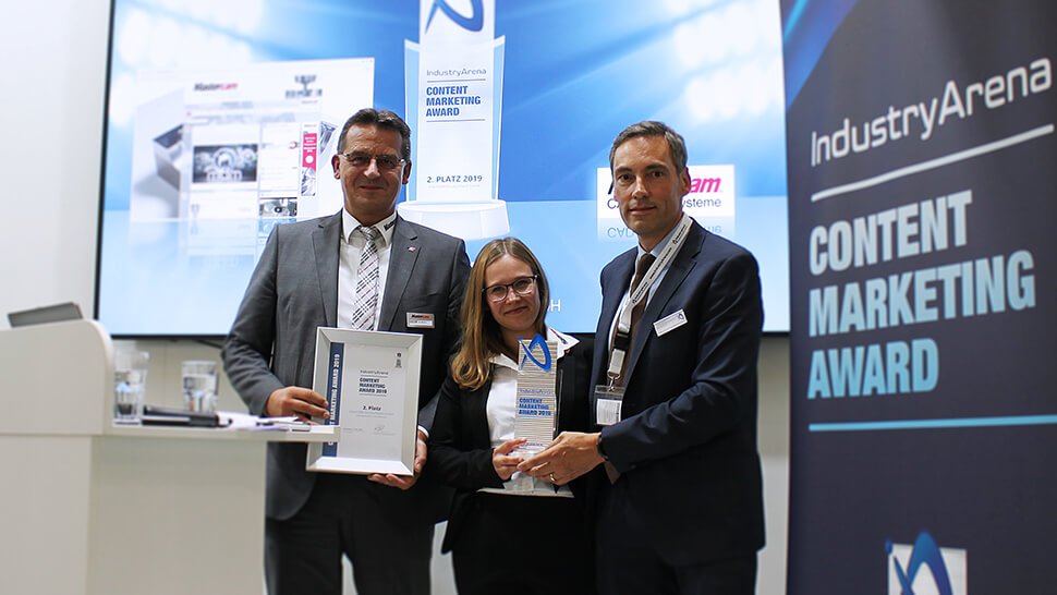 Den 2. Platz sicherte sich InterCAM-Deutschland GmbH. Den Preis haben Andreas Stute und Kathrin Pogrzeba entgegengenommen